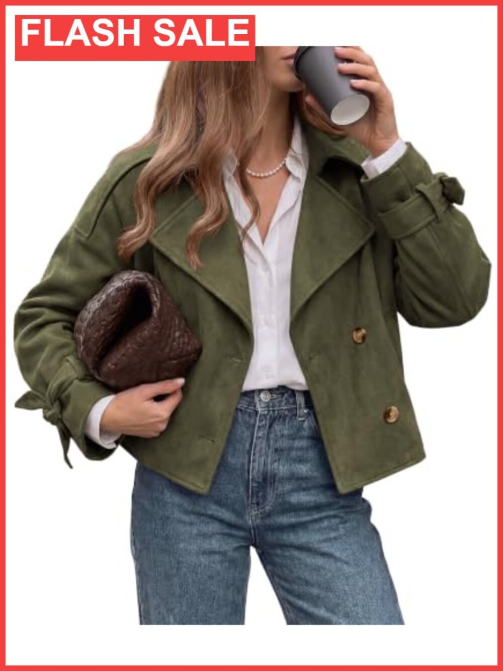 Faux Suede Double Breasted Cropped Trench Coat Women